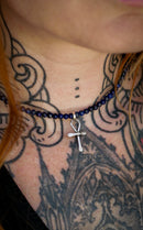 Ankh - Ras-de-cou en perles de lapis lazuli, argent et ankh forgé