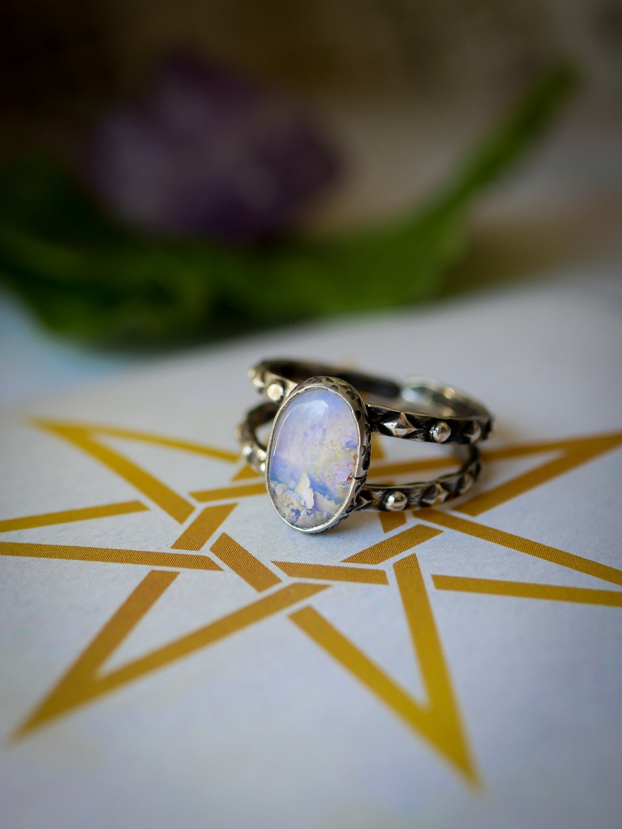 Cieux - Bague en opale de Lightning Ridge et quartz clair, argent