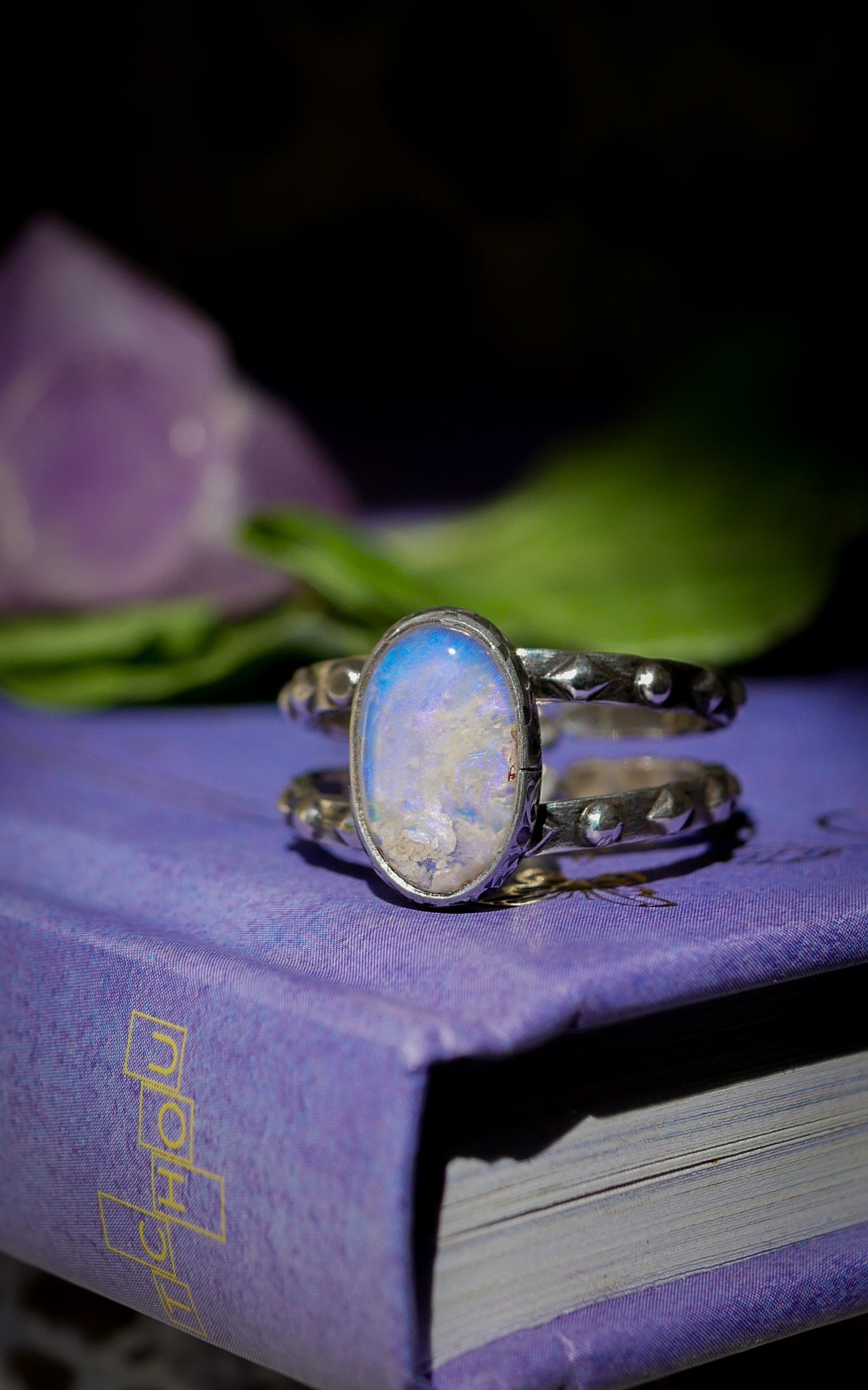 Cieux - Bague en opale de Lightning Ridge et quartz clair, argent