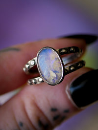 Cieux - Bague en opale de Lightning Ridge et quartz clair, argent