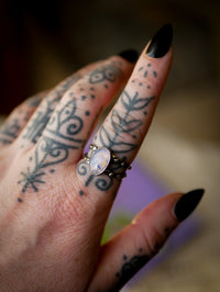 Cieux - Bague en opale de Lightning Ridge et quartz clair, argent