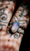 Cieux - Bague en opale de Lightning Ridge et quartz clair, argent