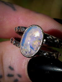 Cieux - Bague en opale de Lightning Ridge et quartz clair, argent