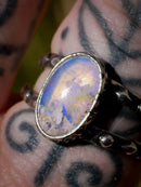 Cieux - Bague en opale de Lightning Ridge et quartz clair, argent