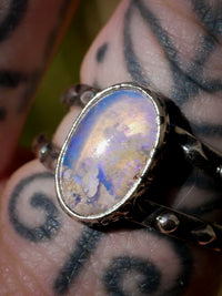 Cieux - Bague en opale de Lightning Ridge et quartz clair, argent