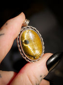 Le Talisman - Pendentif en œil de tigre Marra Mamba et argent, pentagramme forgé en cuivre au dos