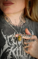 Le Talisman - Pendentif en œil de tigre Marra Mamba et argent, pentagramme forgé en cuivre au dos