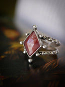 Lughnasadh - Bague en agate du Botswana "kaki" facettée et argent