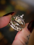 Lughnasadh - Bague en agate du Botswana "kaki" facettée et argent