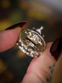 Lughnasadh - Bague en agate du Botswana "kaki" facettée et argent