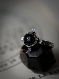 [Réservé] La Lune Noire - Bague en diopside étoile noire et argent