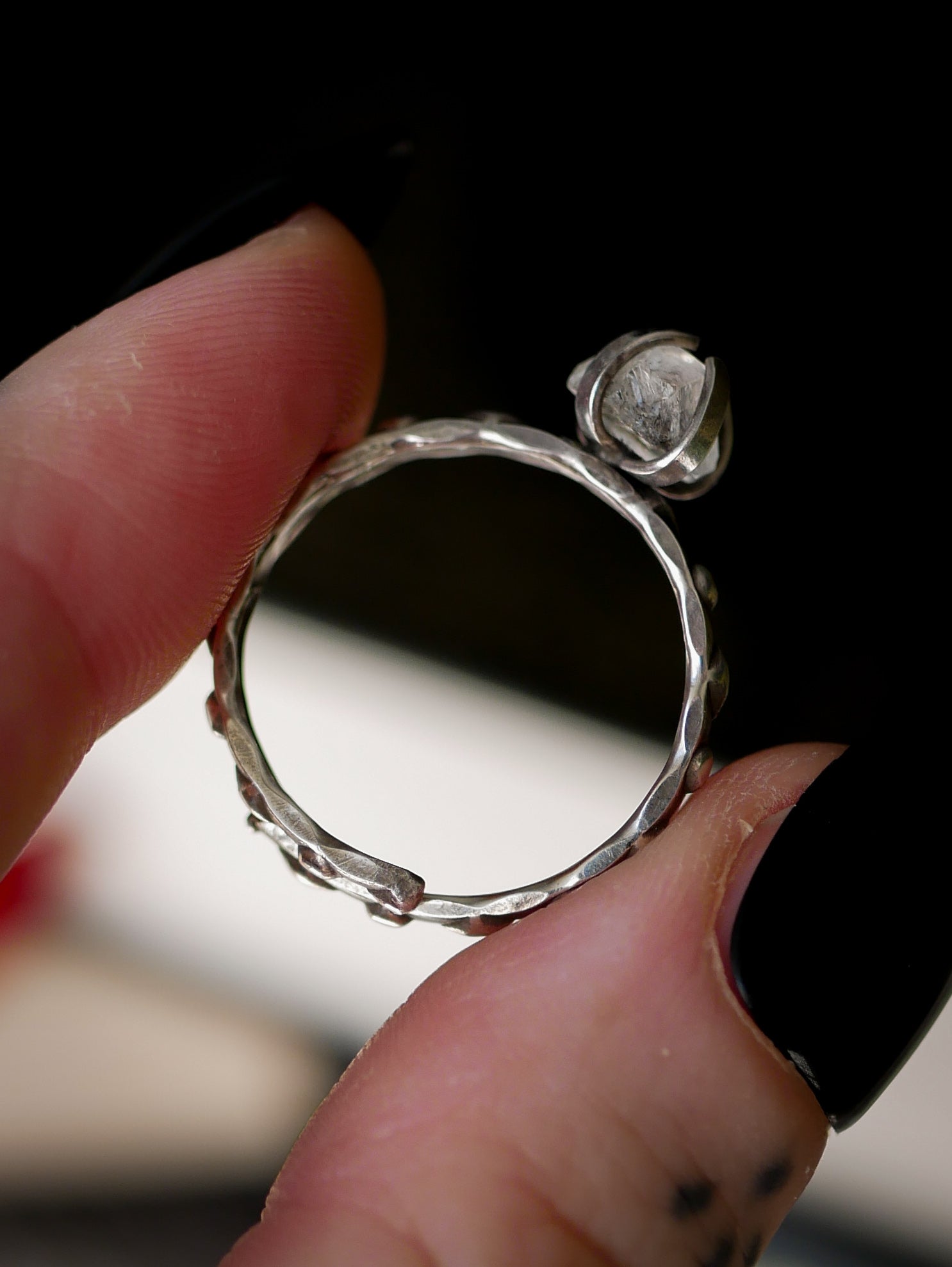 L'Oracle - Bague en diamant Herkimer brut et argent