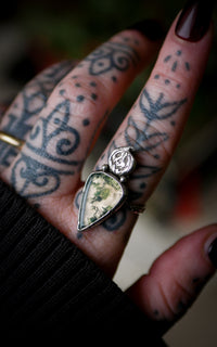 Jack O'Lantern - Bague en agate mousse et argent, citrouille forgée