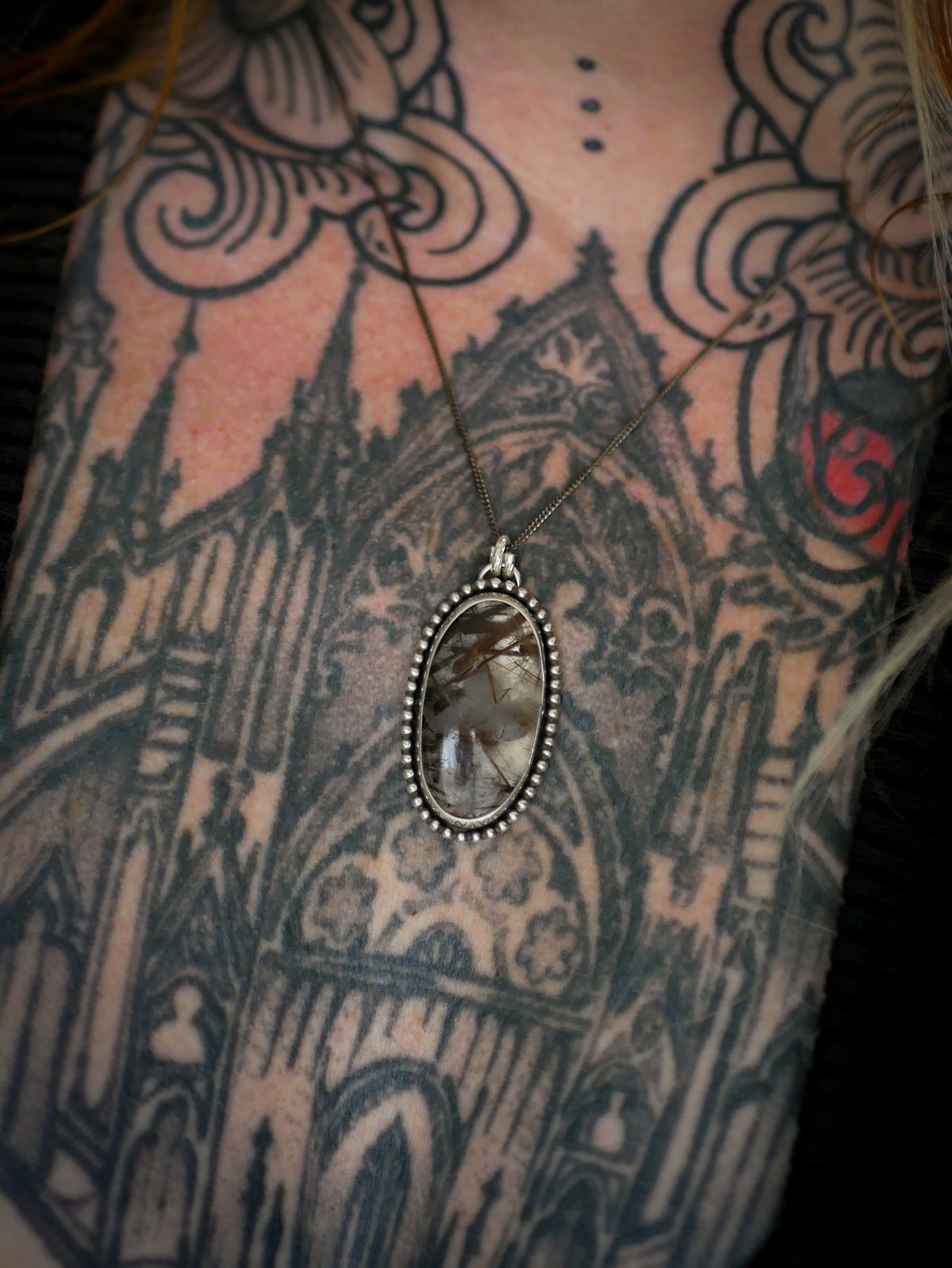 Hereticus - Pendentif en quartz rutile brun et argent