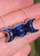 [Réservé] Triple Lune - Pendentif en pierre de soleil bleue et argent